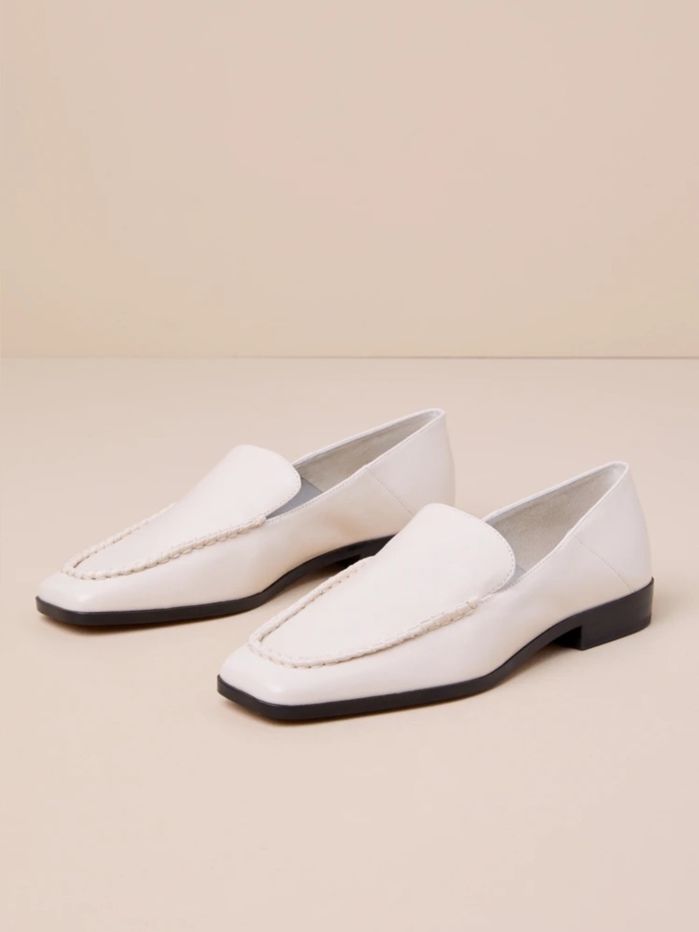 Beny Ivory Leather Square Toe Loafers